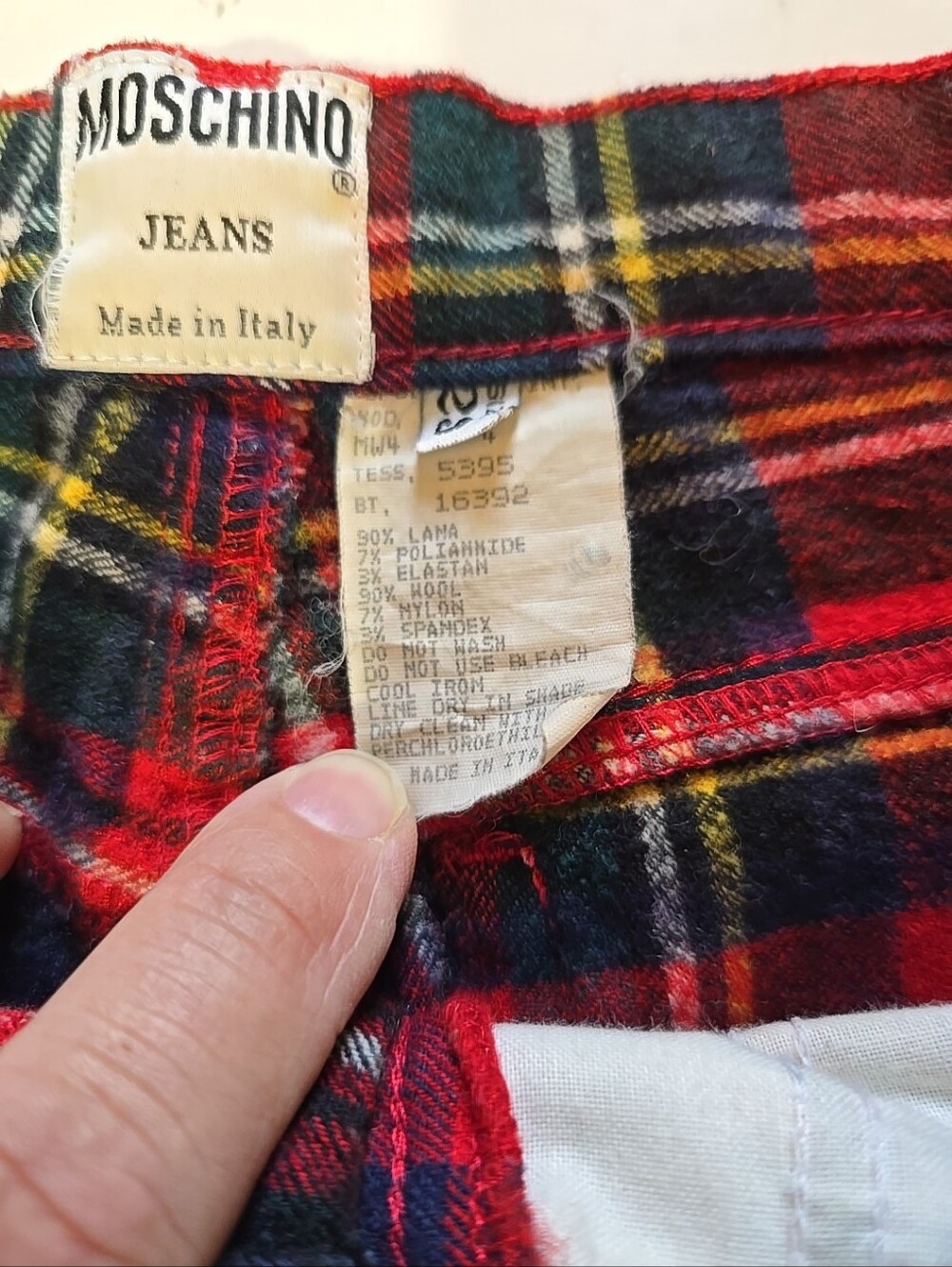 Vintage Moschino Tartan Red Plaid Wool Pants Size 29 - Picture 5 of 12